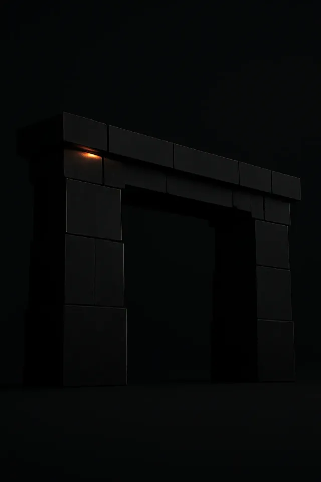 An abstract bridge-span structure in warm dark and ember tones