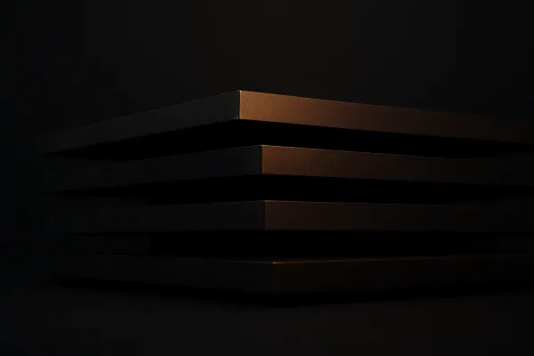 Composição abstrata em camadas representativa de um projeto de engenharia real, anonimizado